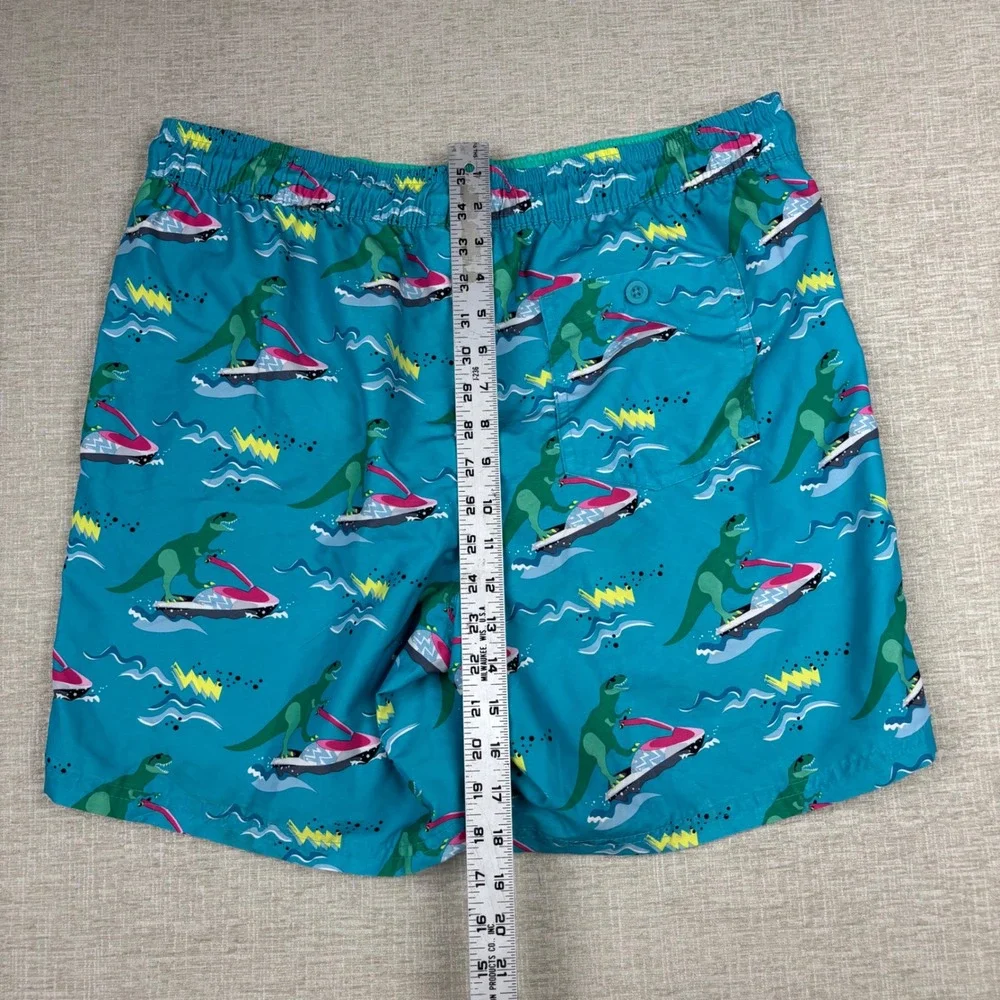 No Boundaries Mens Dinosaur Jet Ski Swim Trunks Teal Blue Graphic Shorts Large